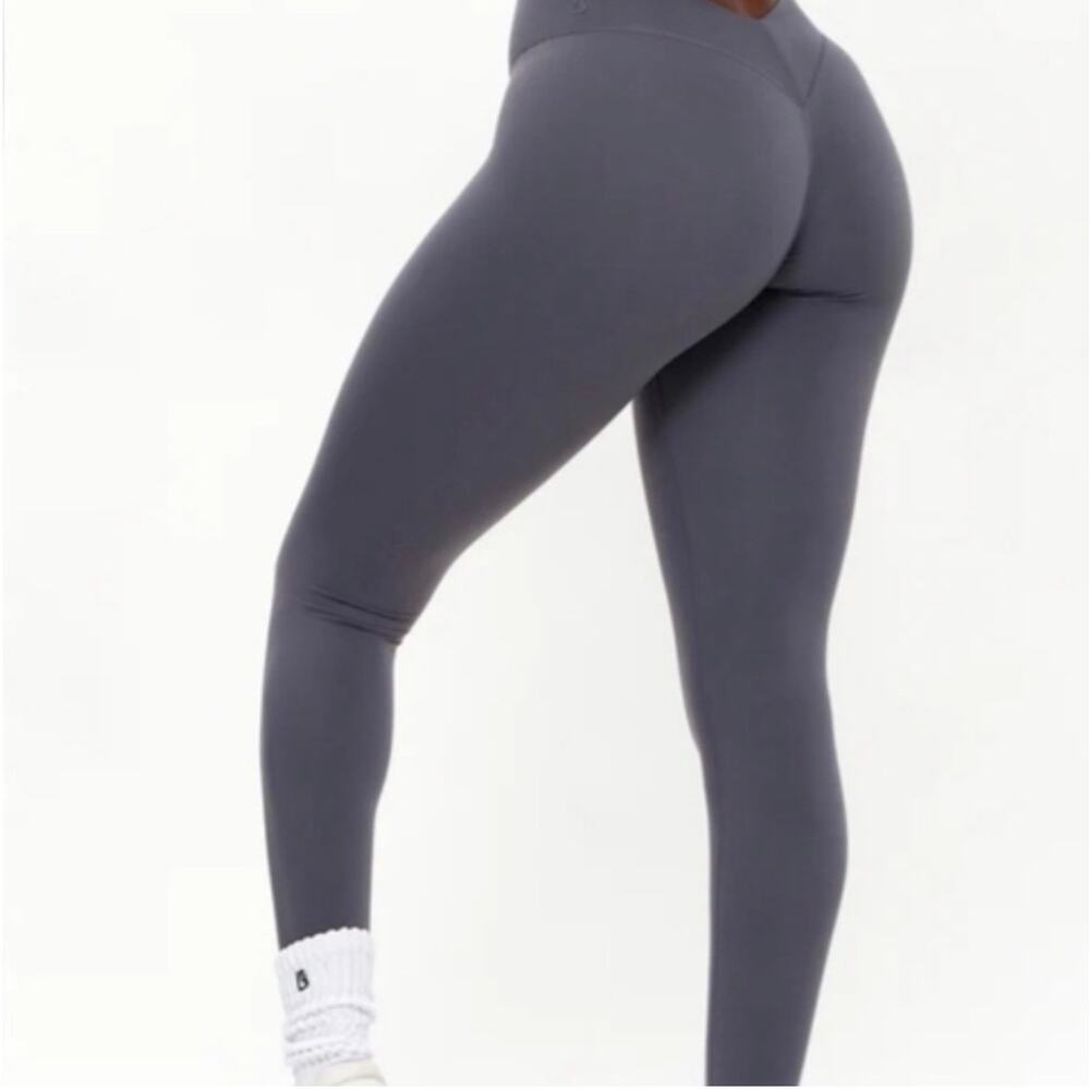 Buffbunny Ribbed Cross Waist Leggings Gray/Purple M